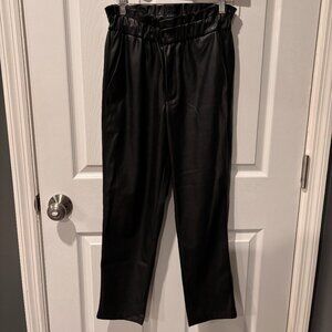 545 Paper Bag Black Faux Leather Elastic Waist Pants